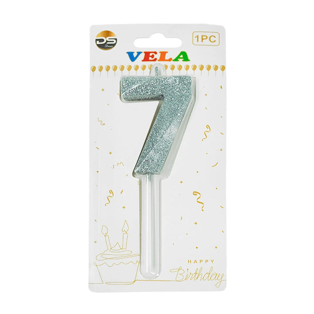 1pza Vela de brillantina plateada con el no.7 para pastel de cumpleañ…