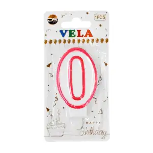 1pza Vela blanca - orilla rosa con el no.0 para el pastel de cumpleañ…