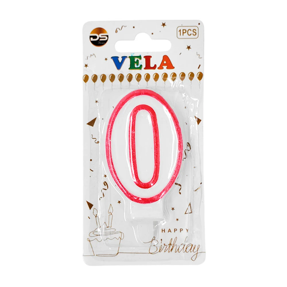 1pza Vela blanca - orilla rosa con el no.0 para el pastel de cumpleañ…