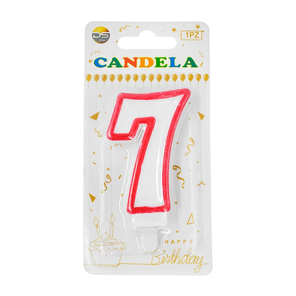 1pza Vela blanca - orilla rosa con el no.7 para el pastel de cumpleañ…