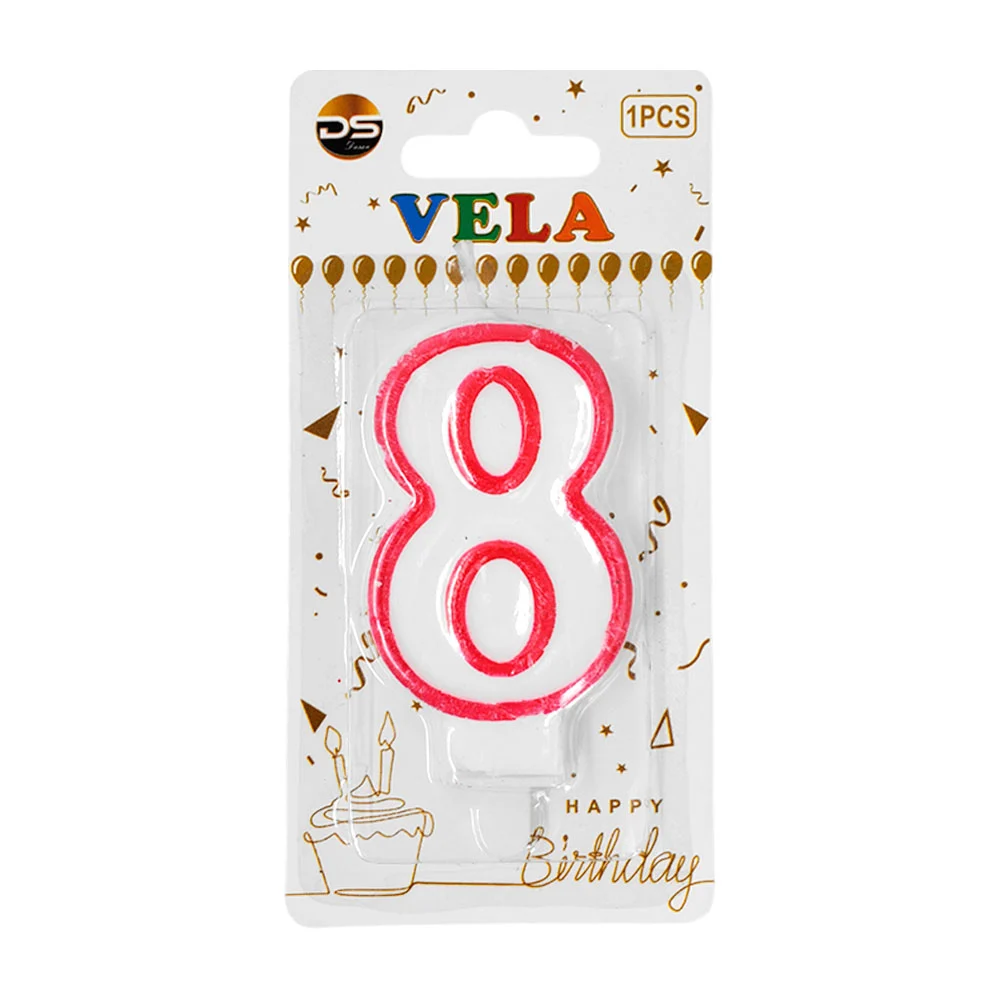1pza Vela blanca - orilla rosa con el no.8 para el pastel de cumpleañ…
