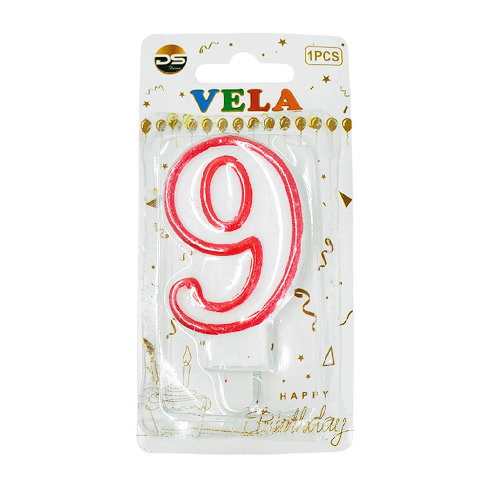 1pza Vela blanca - orilla rosa con el no.9 para el pastel de cumpleañ…