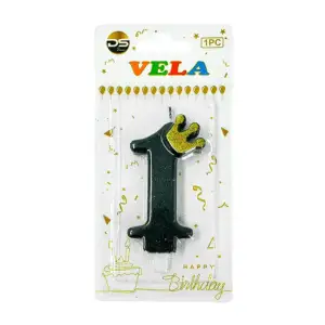 1pza Vela de brillantina negra con el no.1 para pastel de cumpleaños …