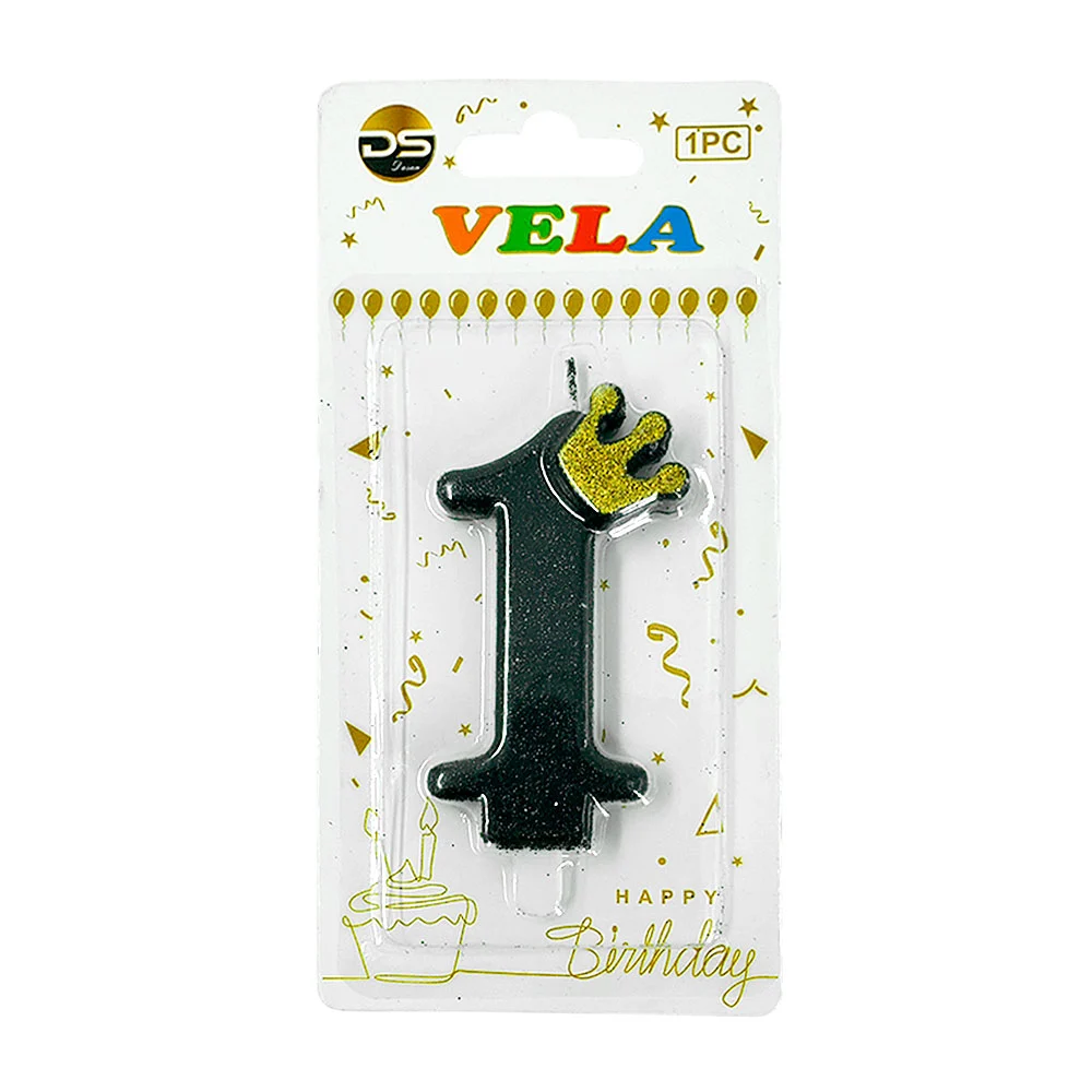 1pza Vela de brillantina negra con el no.1 para pastel de cumpleaños …