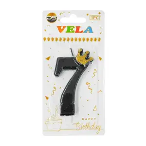 1pza Vela de brillantina negra con el no.7 para pastel de cumpleaños …
