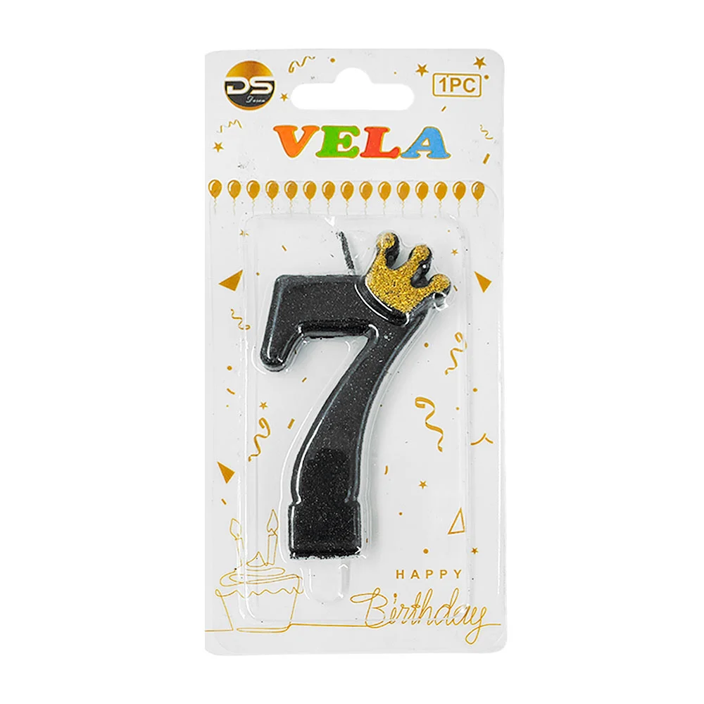 1pza Vela de brillantina negra con el no.7 para pastel de cumpleaños …