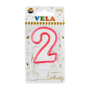 1pza Vela blanca - orilla rosa con el no.2 para el pastel de cumpleañ…