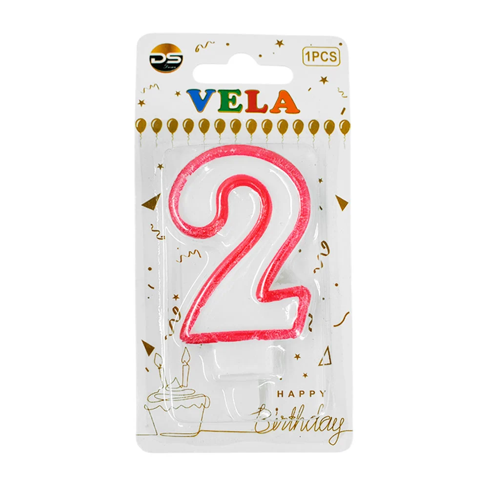 1pza Vela blanca - orilla rosa con el no.2 para el pastel de cumpleañ…