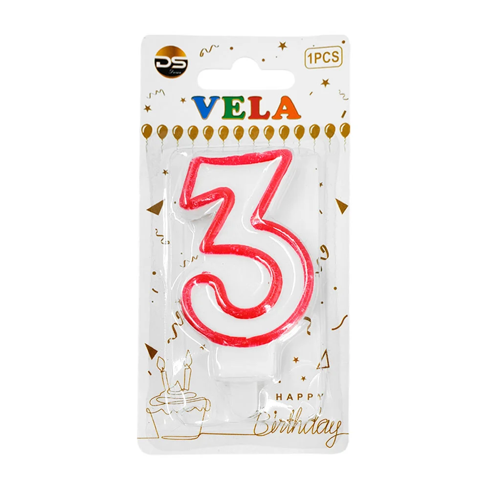 1pza Vela blanca - orilla rosa con el no.3 para el pastel de cumpleañ…