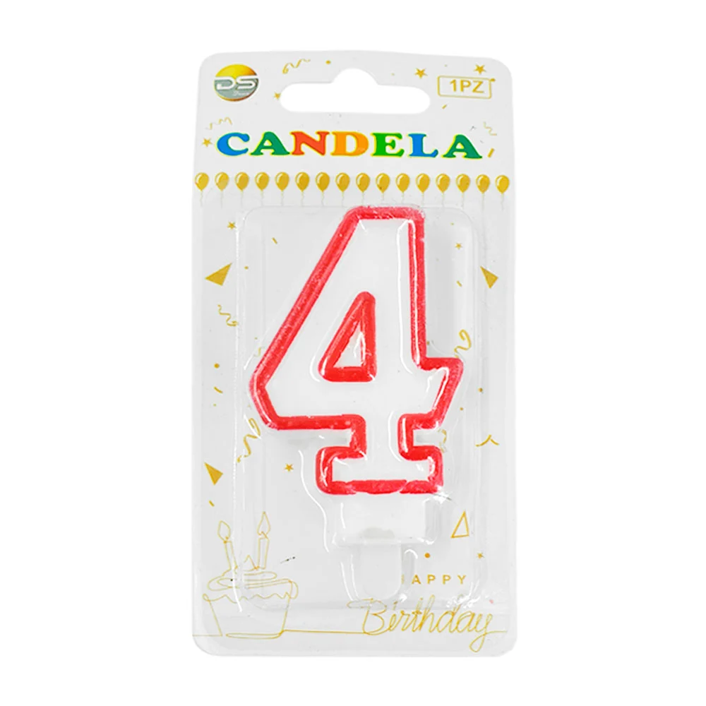 1pza Vela blanca - orilla rosa con el no.4 para el pastel de cumpleañ…