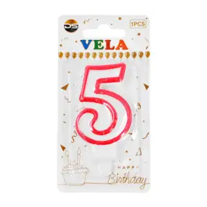 1pza Vela blanca - orilla rosa con el no.5 para el pastel de cumpleañ…