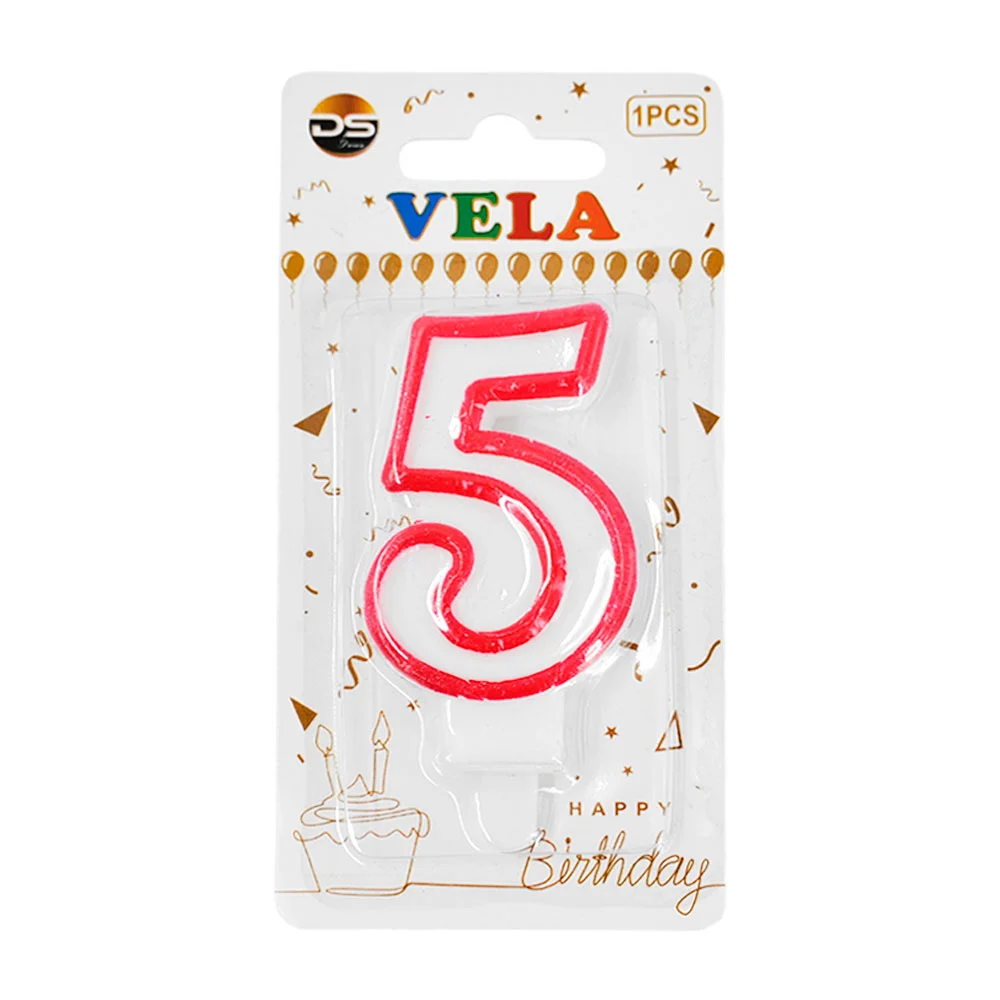 1pza Vela blanca - orilla rosa con el no.5 para el pastel de cumpleañ…