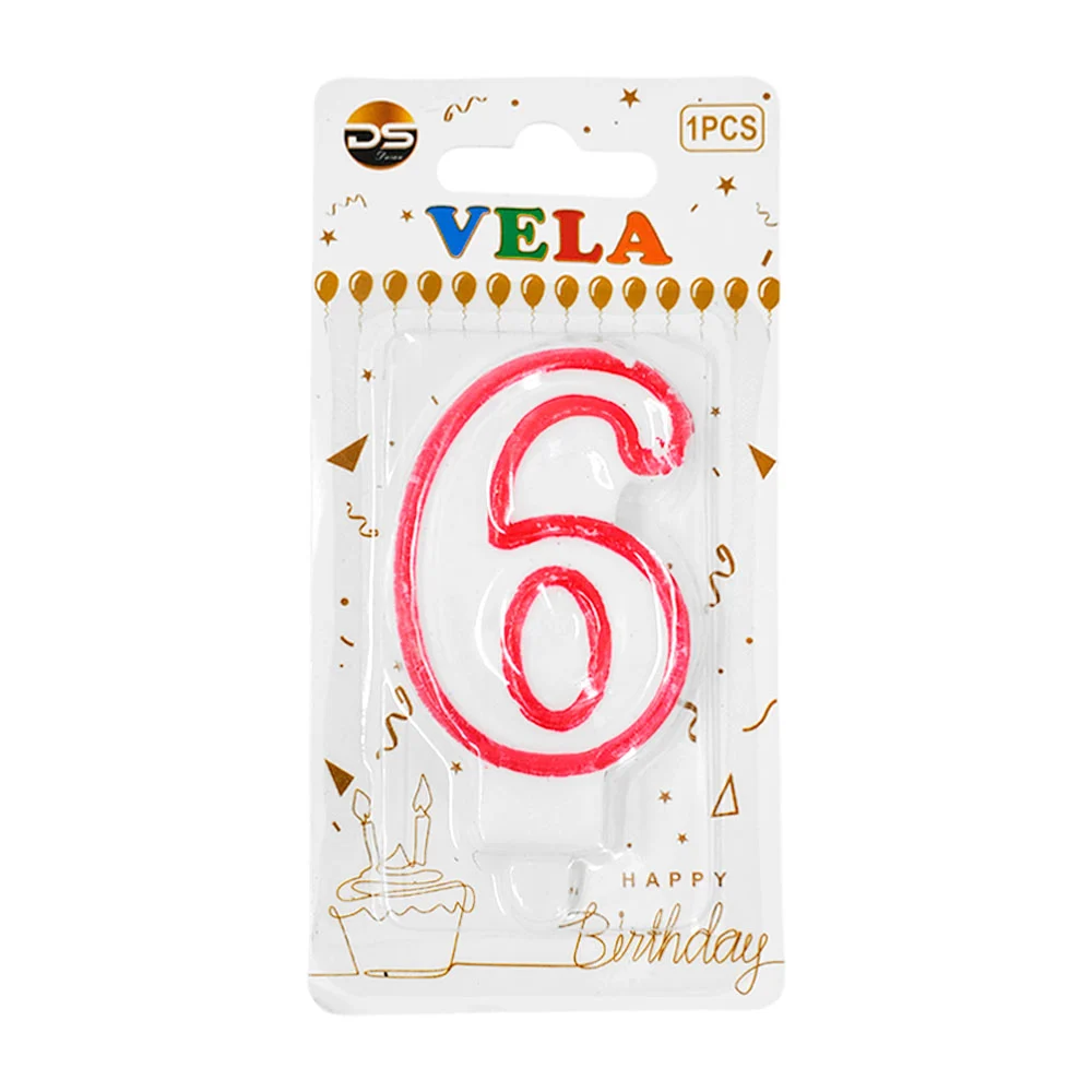 1pza Vela blanca - orilla rosa con el no.6 para el pastel de cumpleañ…