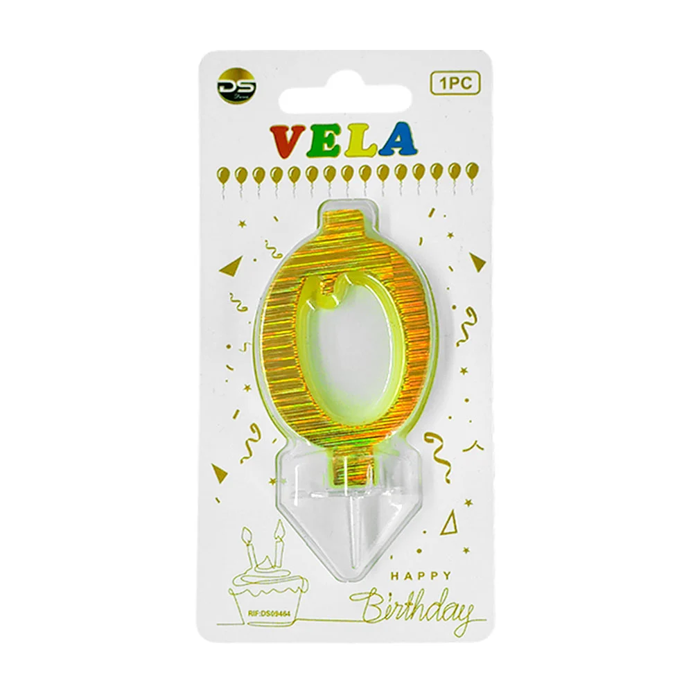 1pza Vela holográfica dorada con el no.0 para pastel de cumpleaños / …
