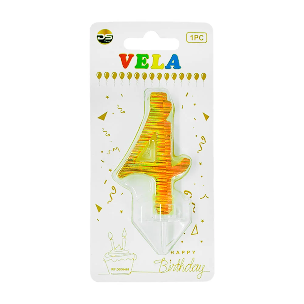 1pza Vela holográfica dorada con el no.4 para pastel de cumpleaños / …