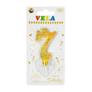 1pza Vela holográfica dorada con el no.7 para pastel de cumpleaños / …