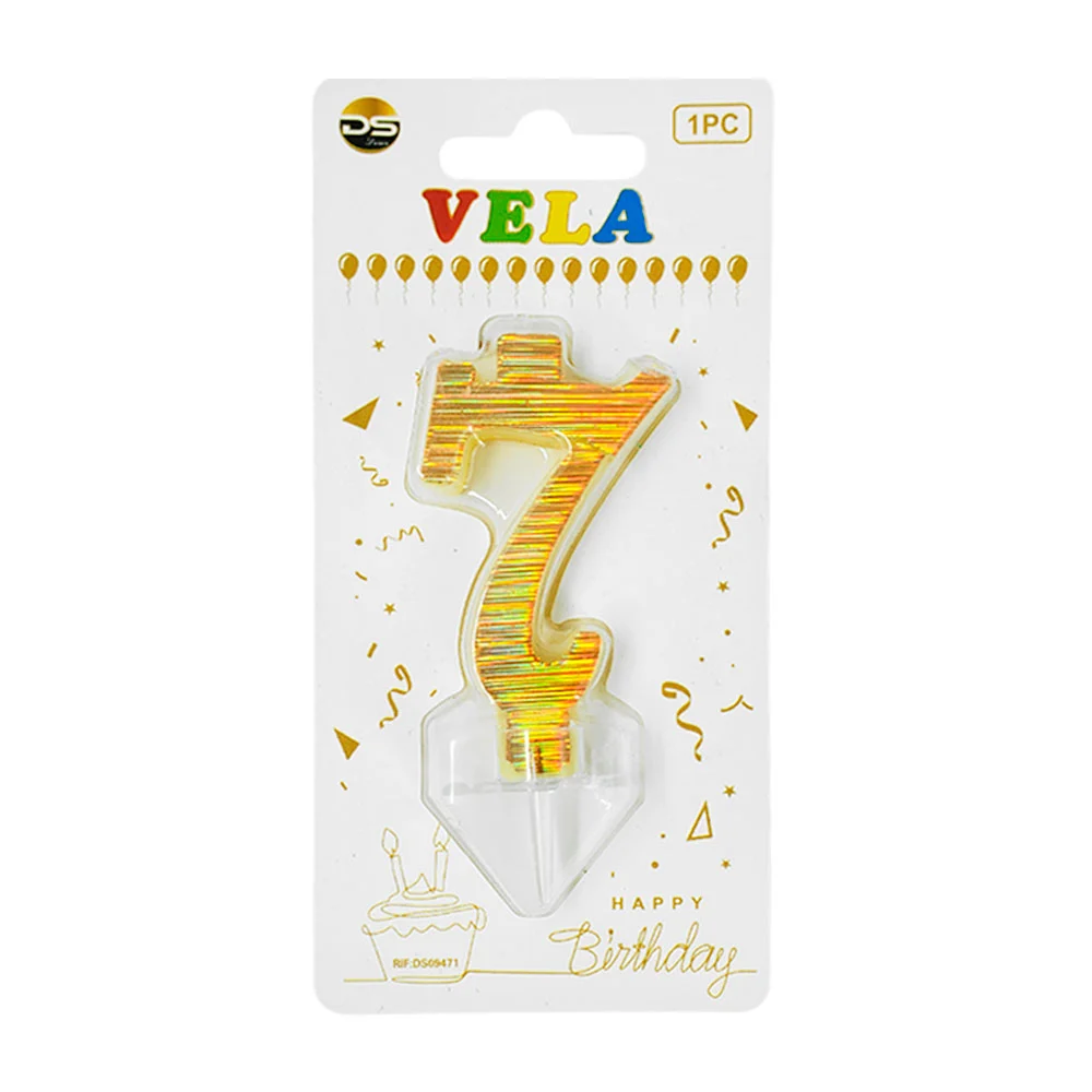 1pza Vela holográfica dorada con el no.7 para pastel de cumpleaños / …