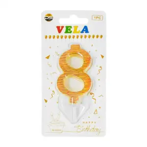 1pza Vela holográfica dorada con el no.8 para pastel de cumpleaños / …