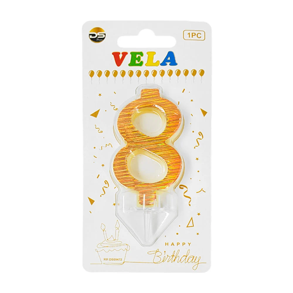 1pza Vela holográfica dorada con el no.8 para pastel de cumpleaños / …