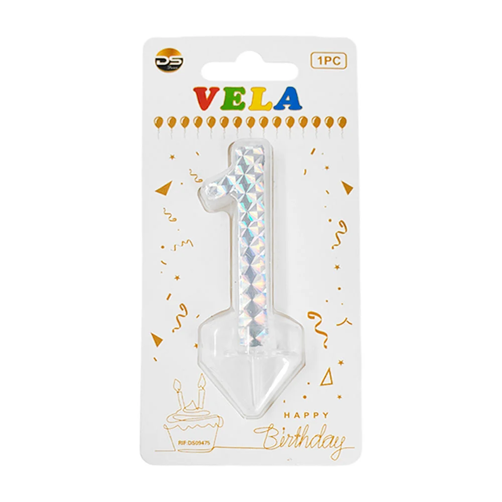 1pza Vela holográfica plateada con el no.1 para pastel de cumpleaños …