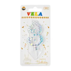 1pza Vela holográfica plateada con el no.3 para pastel de cumpleaños …