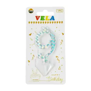 1pza Vela holográfica plateada con el no.9 para pastel de cumpleaños …
