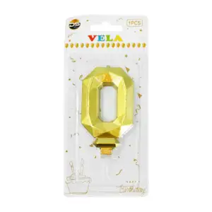 1pza Vela con efecto metálico dorado y forma no.0 para pastel / ds095…