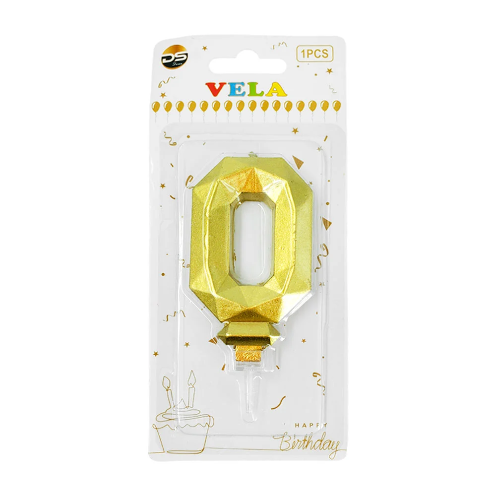 1pza Vela con efecto metálico dorado y forma no.0 para pastel / ds095…
