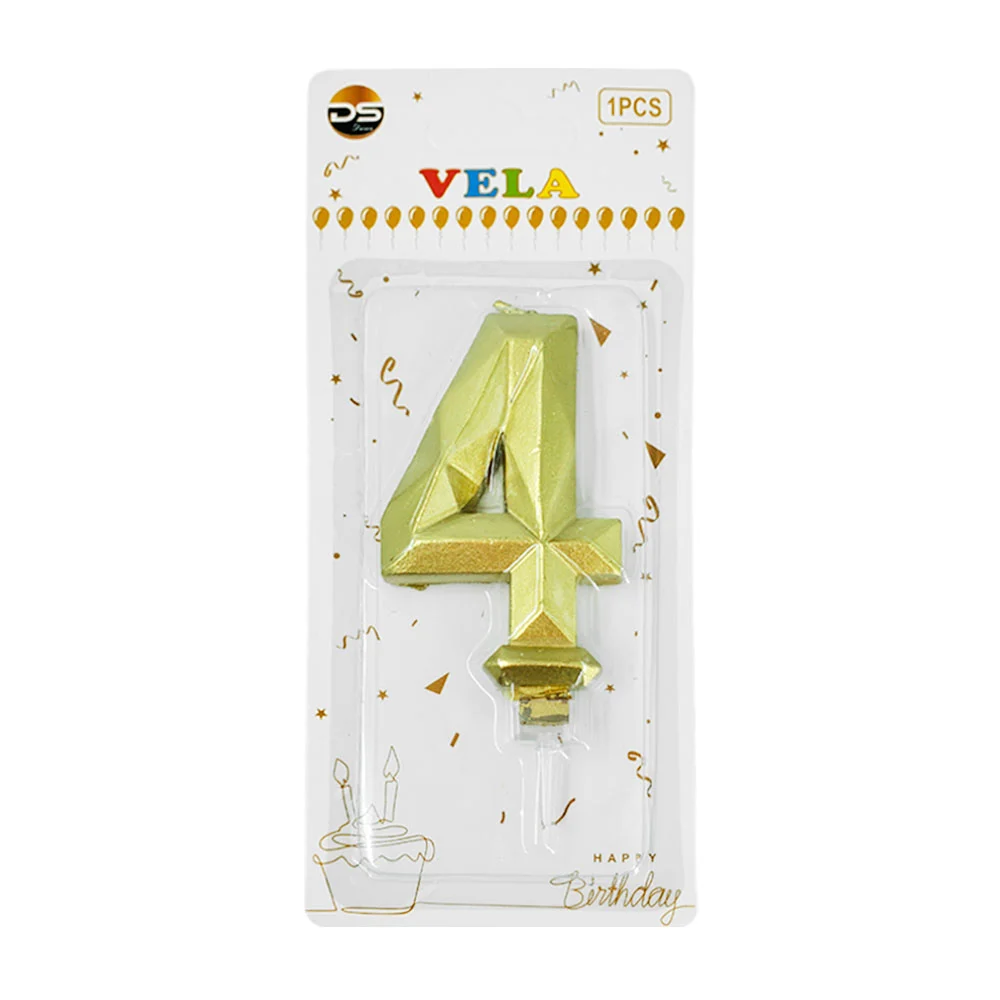 1pza Vela con efecto metálico dorado y forma no.4 para pastel / ds095…