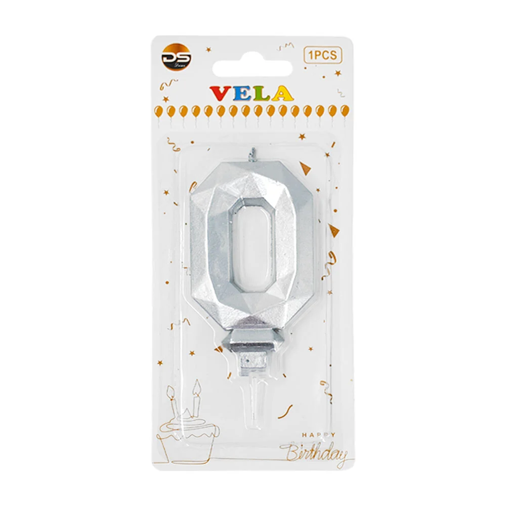 1pza Vela con efecto metálico plateado y forma no.0 para pastel / ds0…