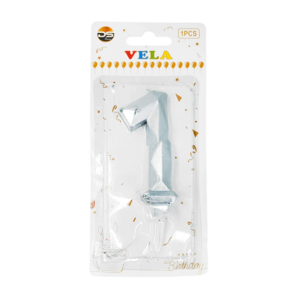 1pza Vela con efecto metálico plateado y forma no.1 para pastel / ds0…