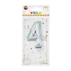 1pza Vela con efecto metálico plateado y forma no.4 para pastel / ds0…