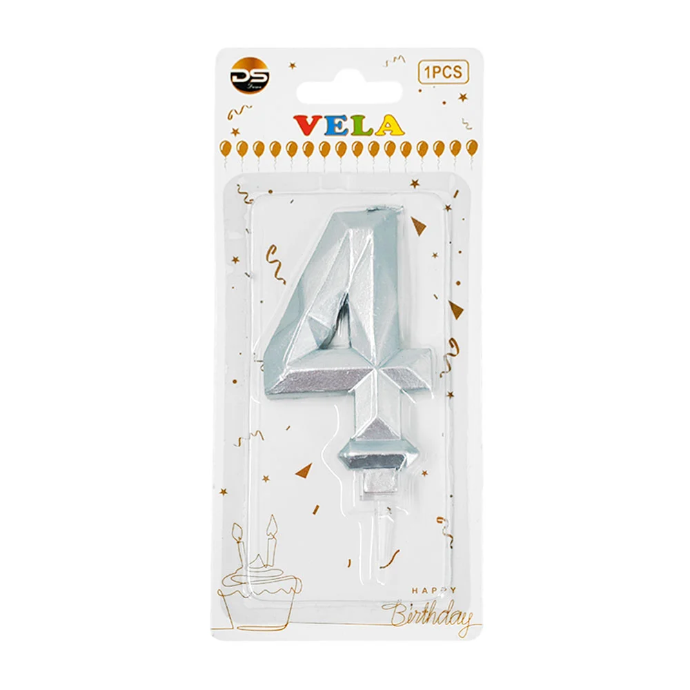 1pza Vela con efecto metálico plateado y forma no.4 para pastel / ds0…