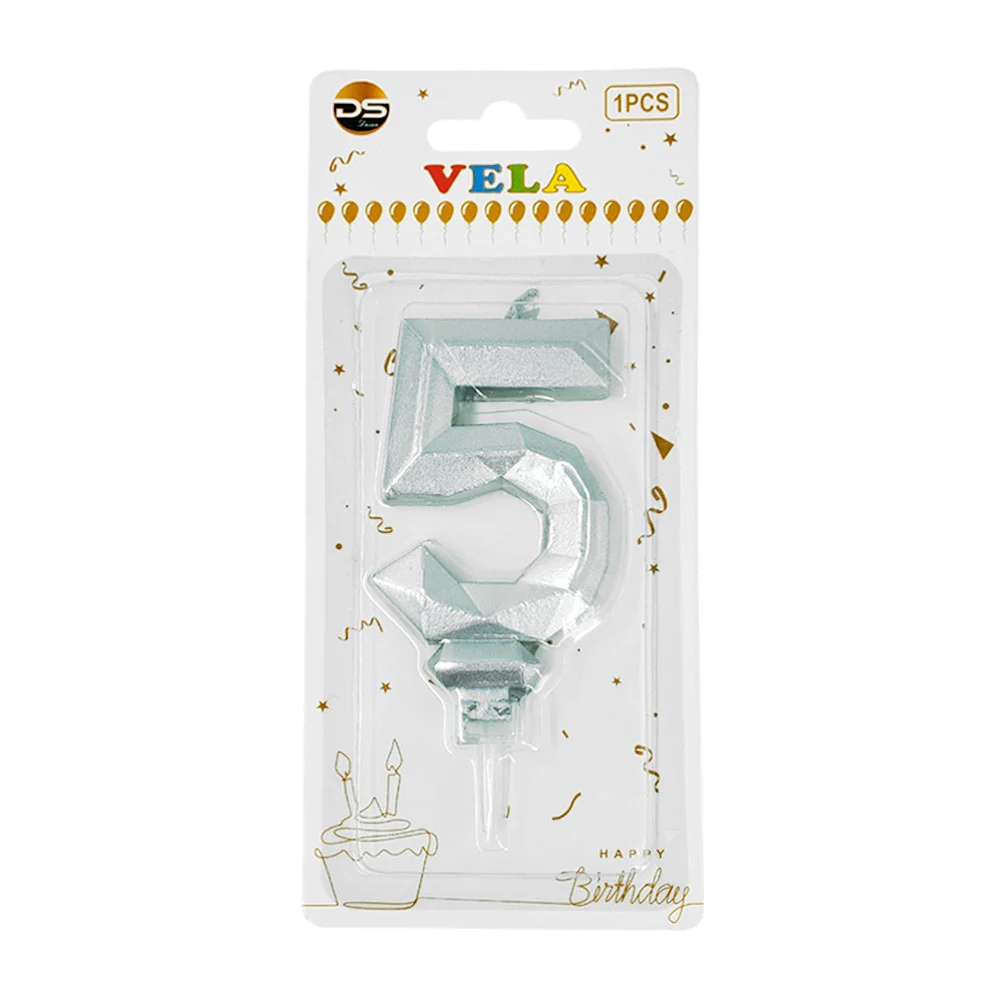 1pza Vela con efecto metálico plateado y forma no.5 para pastel / ds0…
