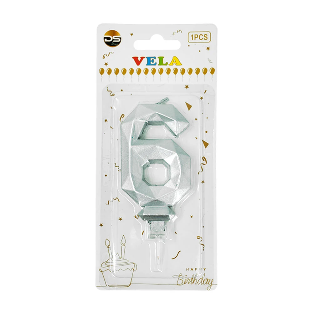1pza Vela con efecto metálico plateado y forma no.6 para pastel / ds0…
