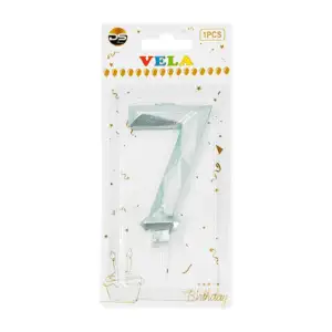 1pza Vela con efecto metálico plateado y forma no.7 para pastel / ds0…