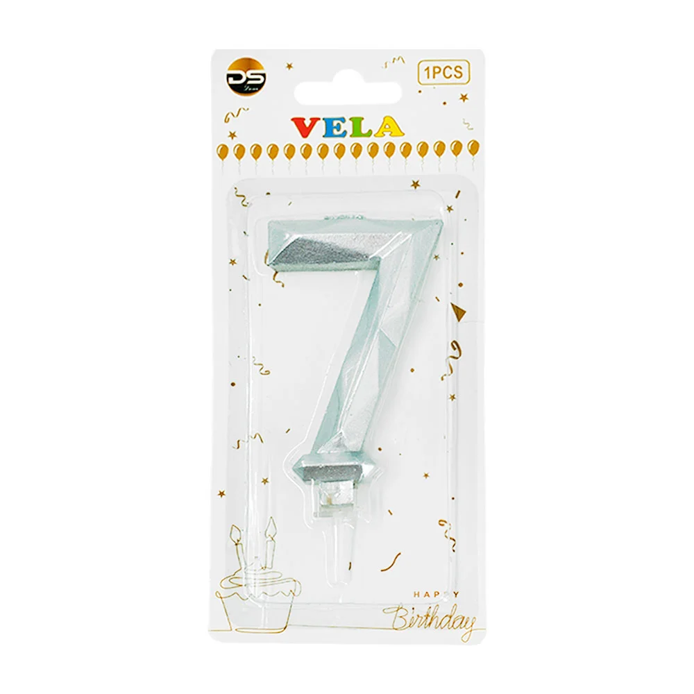 1pza Vela con efecto metálico plateado y forma no.7 para pastel / ds0…