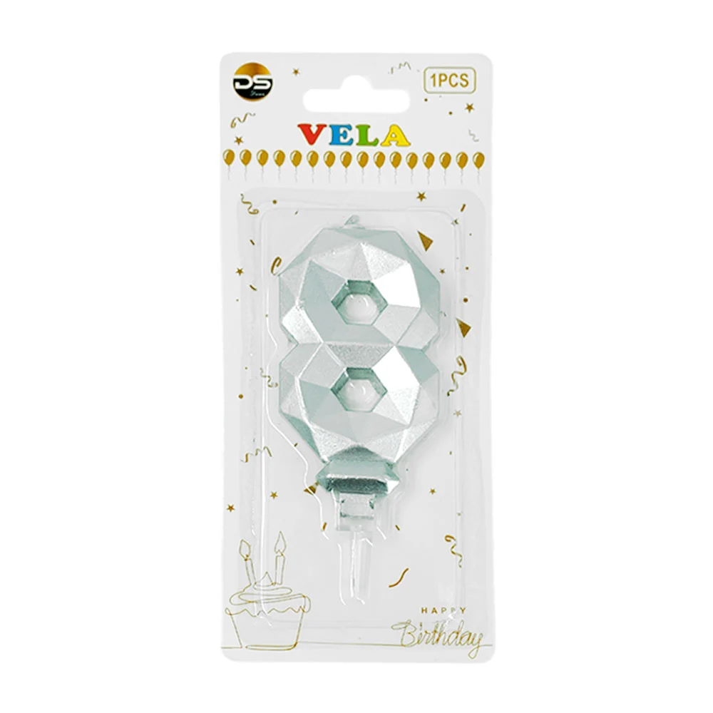 1pza Vela con efecto metálico plateado y forma no.8 para pastel / ds0…