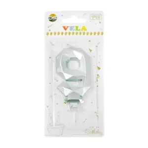1pza Vela con efecto metálico plateado y forma no.9 para pastel / ds0…