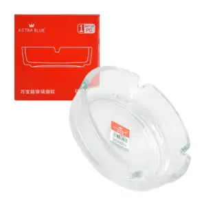 Cenicero redondo de vidrio con orificios para cigarro, 10.5x3cm
