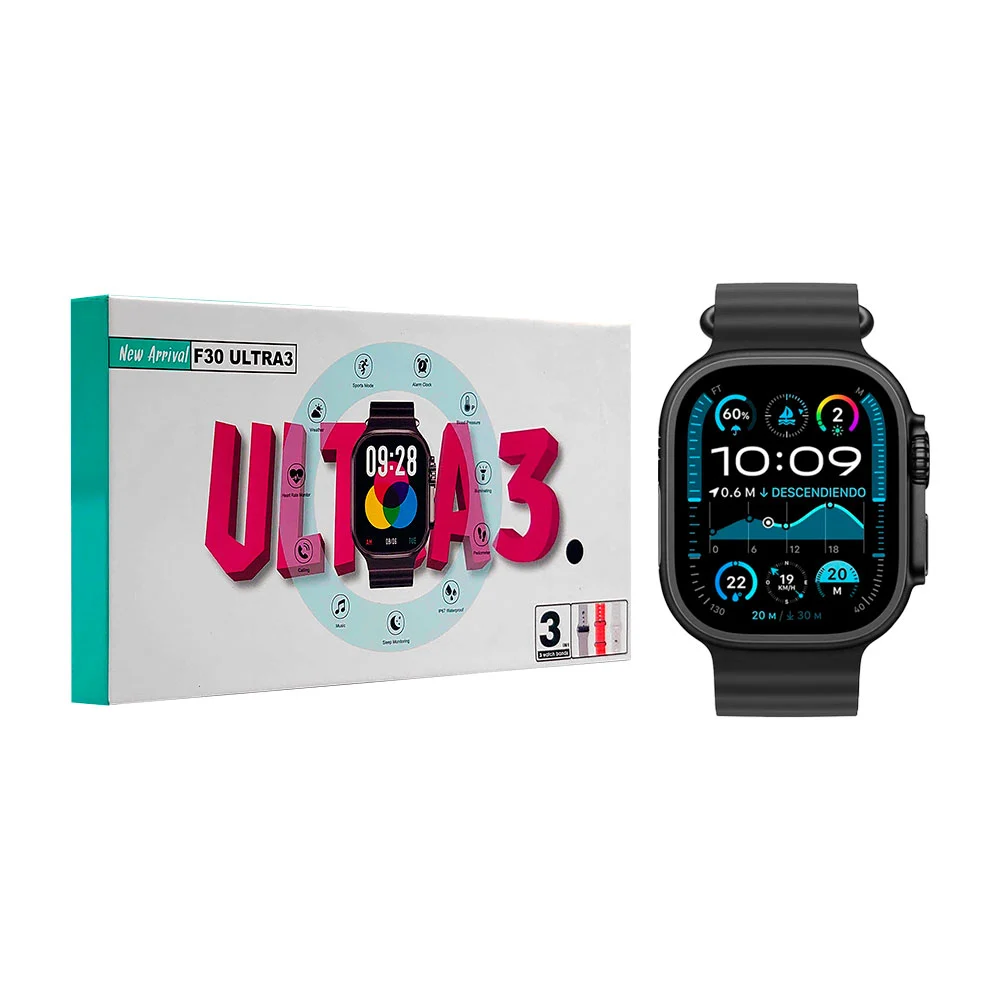 Reloj smartwatch, f30 ultra3 con 3 correas de plástico, variedad de c…
