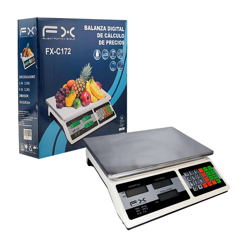 Balanza digital, cálculo de precios, peso máx 40kg, precisión de 2g 35x12x36.5cm