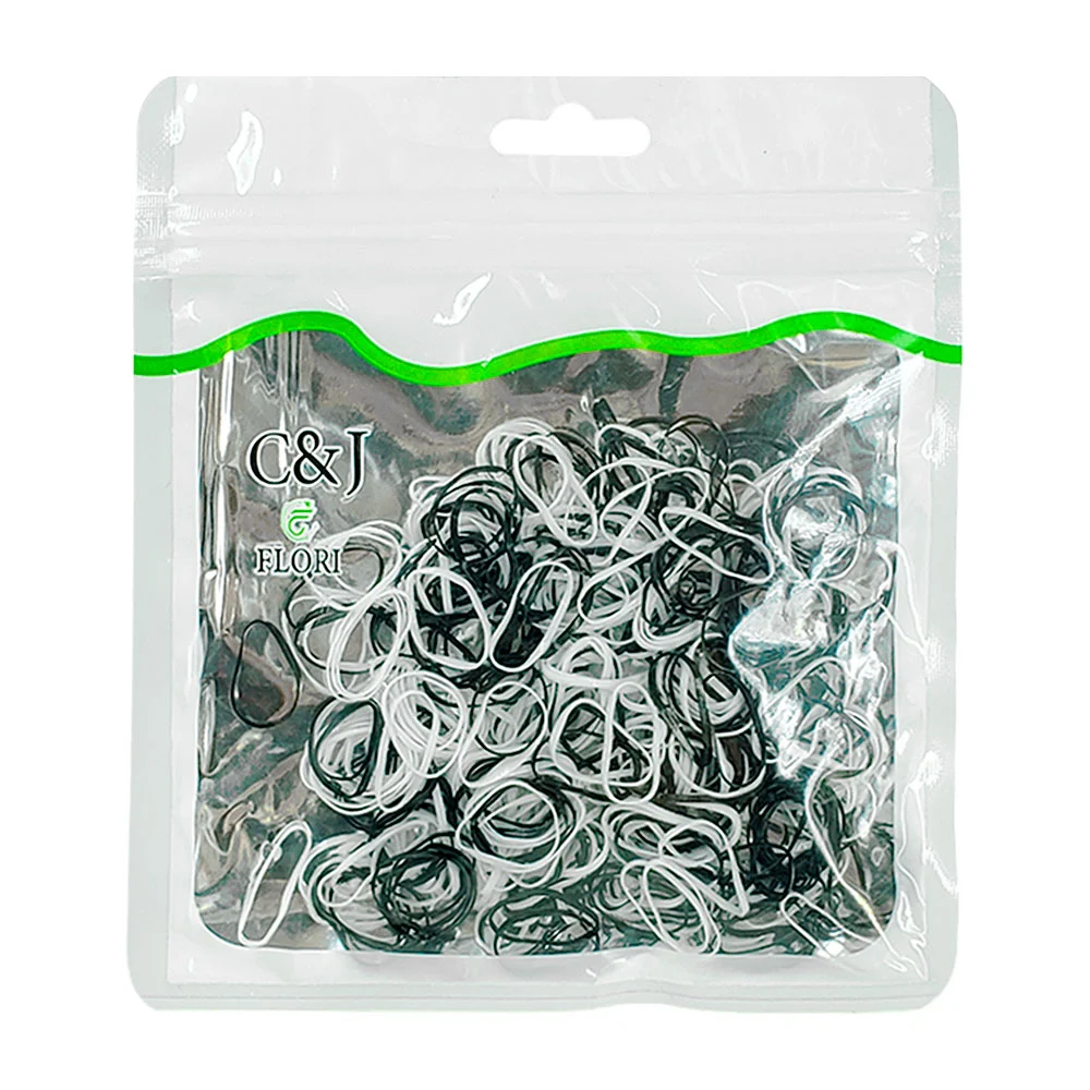 1pz paquete con 400 ligas de latex, blanca con negro / flori / g02104