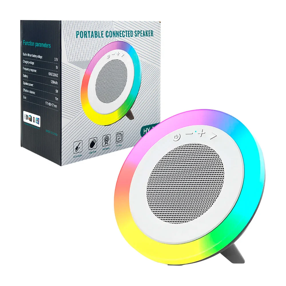 Bocina inalámbrica bluetooth portatil con diseño redondo y luces rgb …
