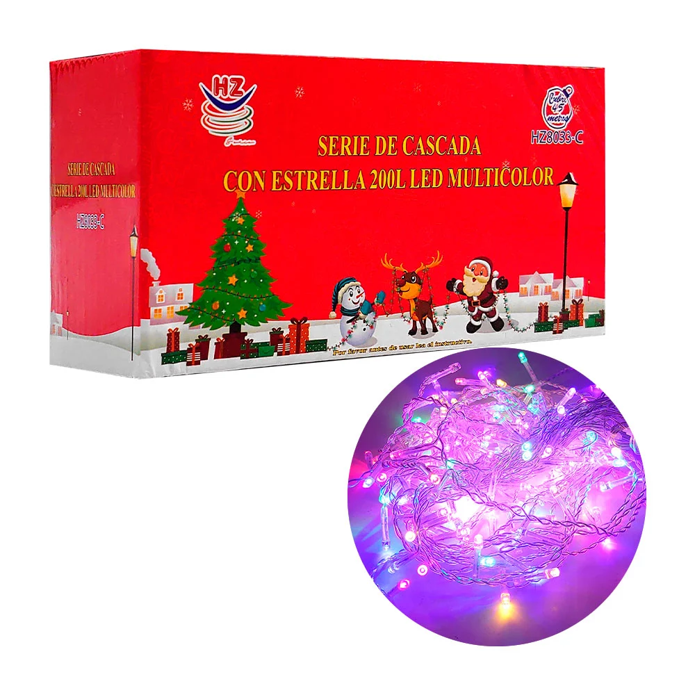 Serie de cascada 200 luces led multicolor, cable transparente, 4.5m /…