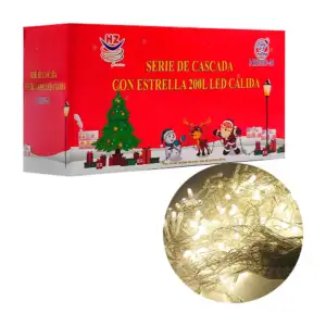 Serie de cascada cálida con 200 luces led, cable transparente, 4.5m /…