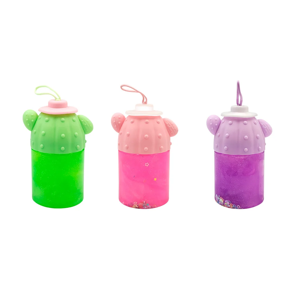 Mini bote de slime brilloso en forma de cactus con sombrero, variedad…