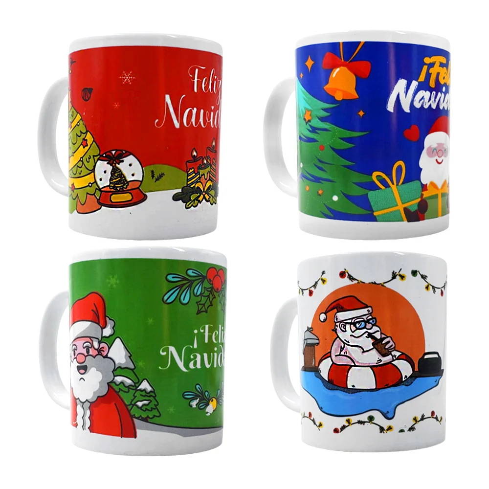 Taza de cerámica con estampado navideño de santa claus + frase feliz …
