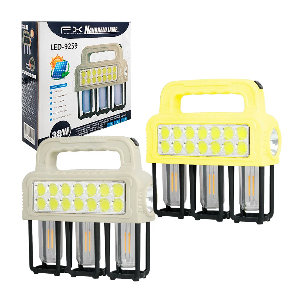 Lámpara solar portátil de 38w, 3 tonos de iluminación + cable usb tip…