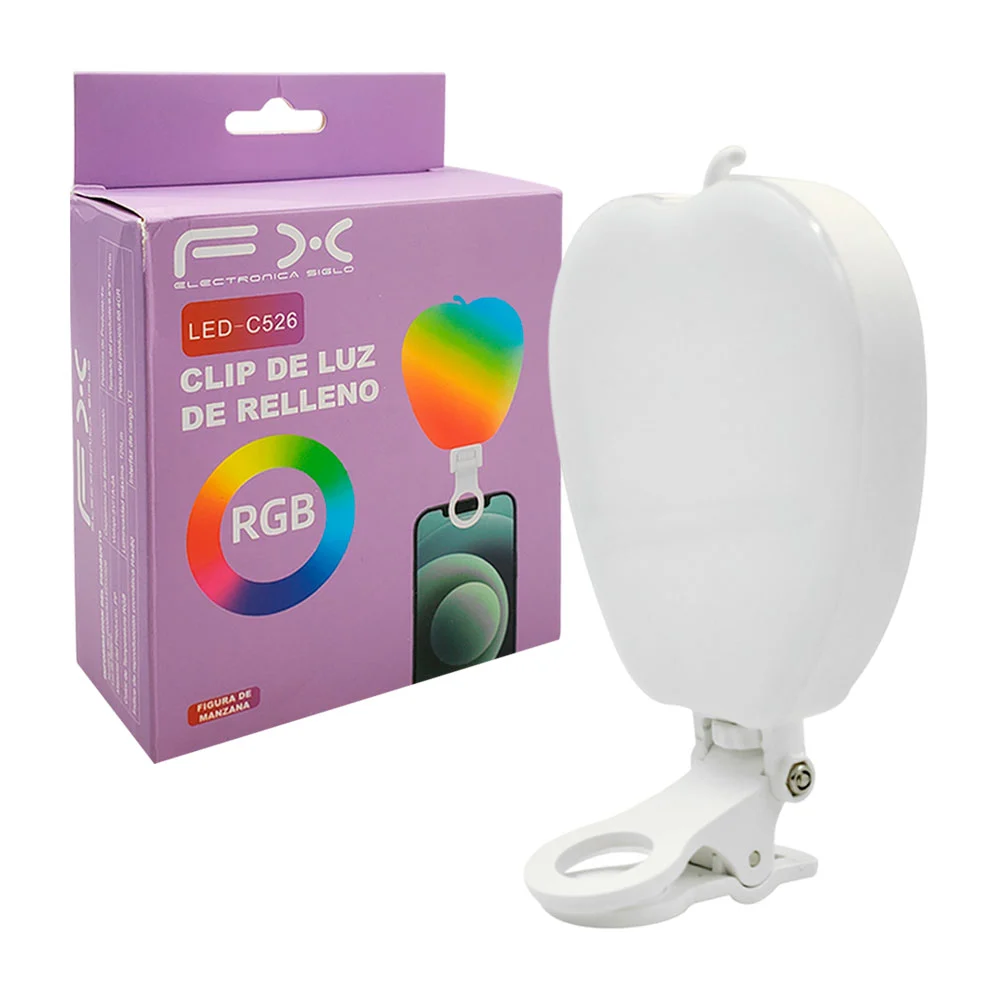 Clip con luz rgd de relleno para celular, figura de manzana + accesor…